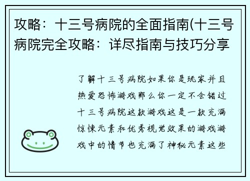攻略：十三号病院的全面指南(十三号病院完全攻略：详尽指南与技巧分享)